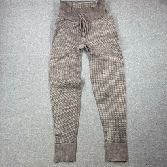 PINK Victoria's Secret Pants - Pink Active Joggers Womens Medium Brown Waffle Knit Acid Wash Leggings